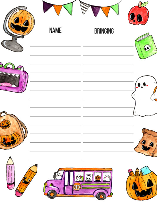 Editable Printable Sign Up Sheet Potluck Halloween