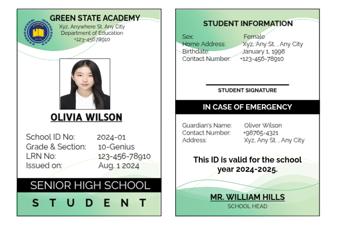School Id Templates - Green Background Template | PosterMyWall