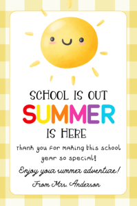 School is Out Summer is Here Teacher Appreciation Week Tag Template, Editable Sun Teacher Gift Tag E 横幅 4' × 6'