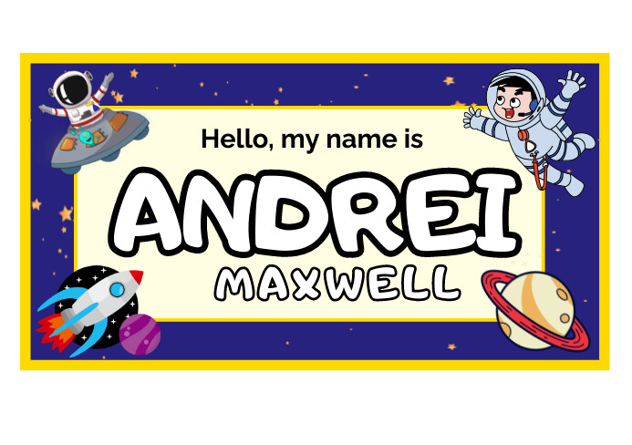 School Name Tag - Astronaut design Template | PosterMyWall