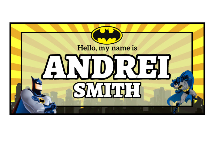 School Name Tag for kids - Batman Theme Template | PosterMyWall school-name-tag-for-kids-batman-theme-template-postermywall