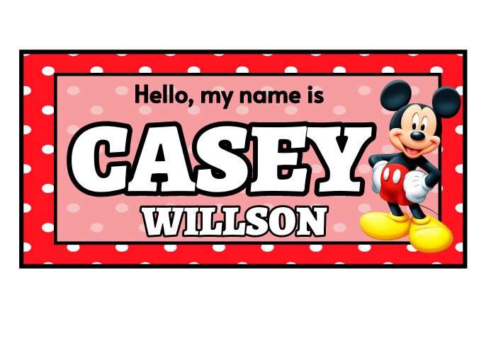 School Name Tag for kids - Mickey Mouse Theme Template | PosterMyWall school-name-tag-for-kids-mickey-mouse-theme-template-postermywall