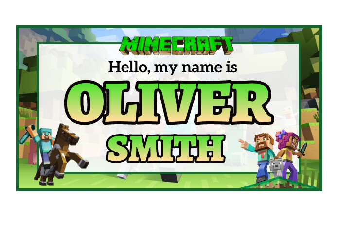 School Name Tag for kids - Minecraft Template | PosterMyWall