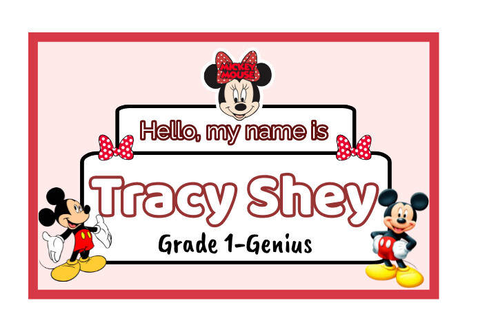 School Name Tag - Mickey Mouse Design Template | PosterMyWall school-name-tag-mickey-mouse-design-template-postermywall