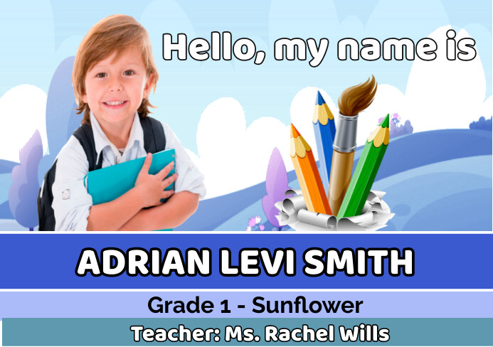School Name Tag / Portfolio -  Blue A5 template