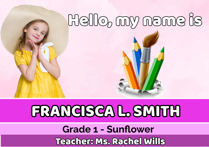 School Name Tag / Portfolio - Pink Template | PosterMyWall