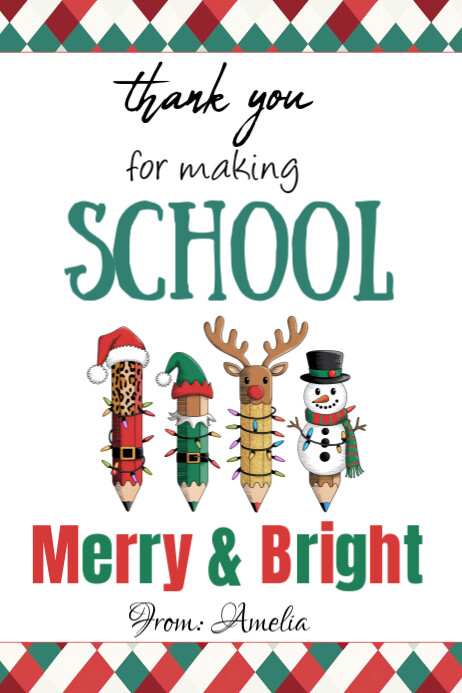 school Printable Merry and Bright Christmas Tag, Banner 4' × 6' template
