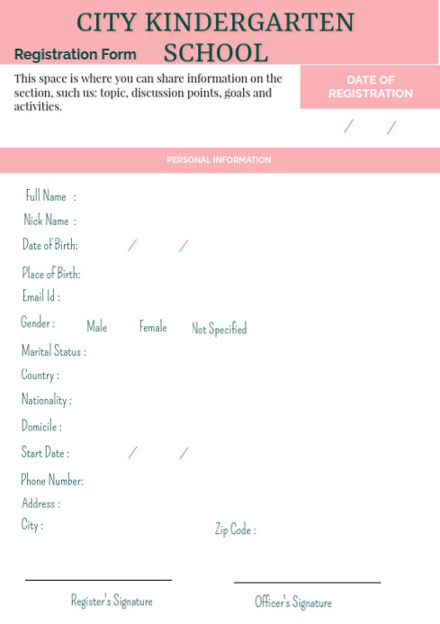 School Registration Form A4 template