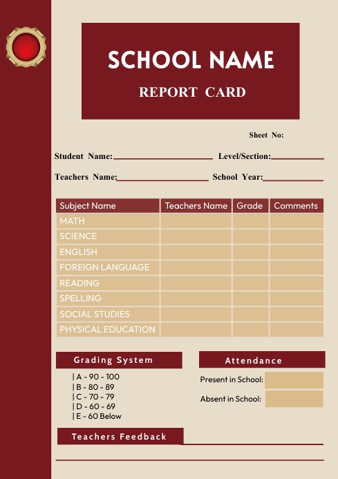 School Report Card Pattern School Report Card Graphics Design Template | PosterMyWall