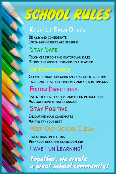 New School Ruls School Rules Poster Flyer Template Design | PosterMyWall