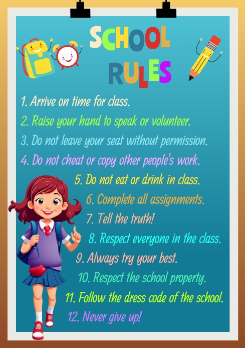 School Rules Poster Template Design Printable PosterMyWall