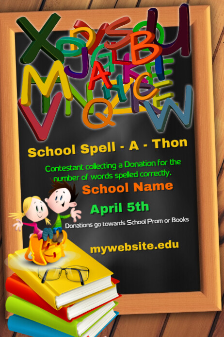 School Spell A Thon Plakkaat template