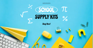 Blue School Supply Kits Facebook-Anzeige Template