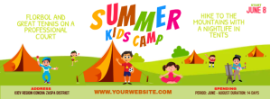 白色 Kids Summer Camp Facebook Cover Photo Template