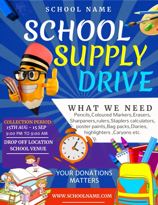 School Supplies Drive Flyer at Seth Reynolds blog