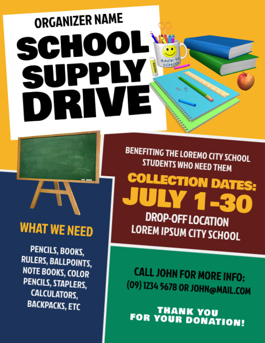 School Supply Drive Flyer Template PosterMyWall school-supply-drive-flyer-template-postermywall