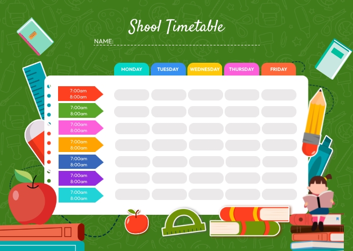 School Time School Time Table, Student schedule Template | PosterMyWall
