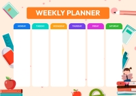 School Time Table, weekly planner flyer Briefkaart template