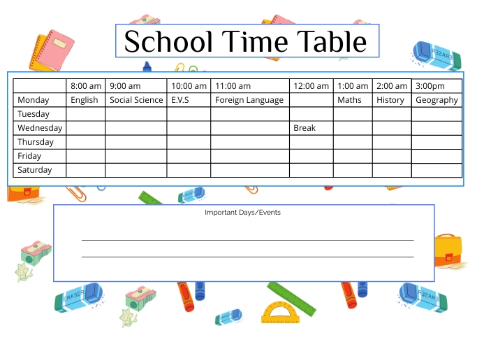 School Time Table Free Template | PosterMyWall