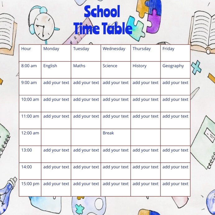 Copy of School Time Table Free Template | PosterMyWall