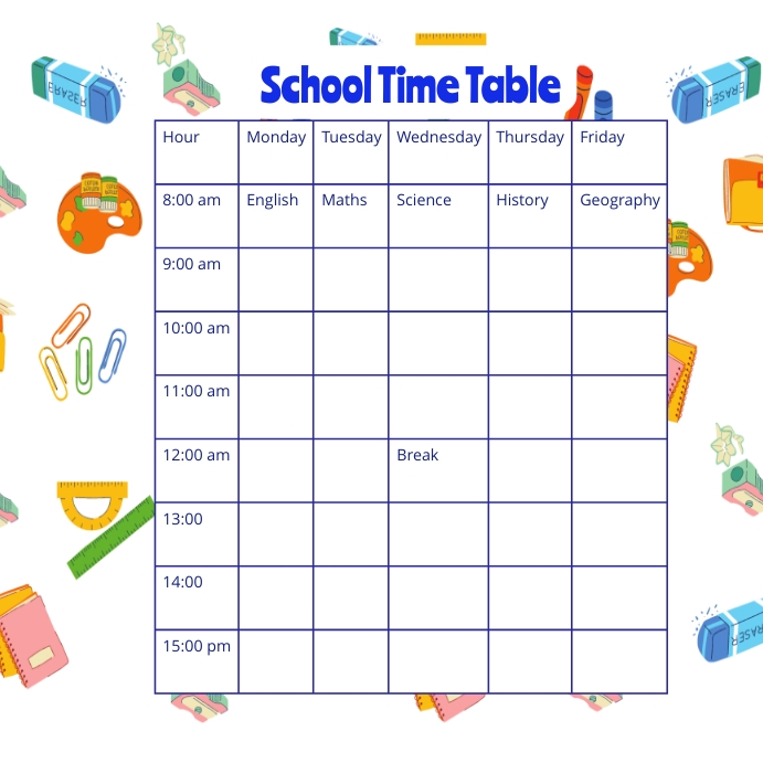 School Routine Time Table School Table Time