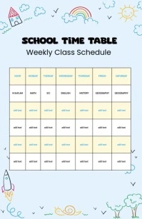 Editable School Timetable for Kids – Cute Weekly Class Schedule Printable Template Tabloid