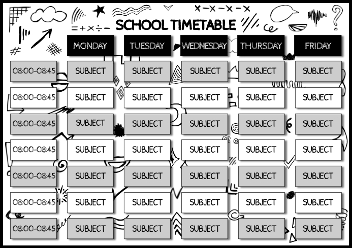 School Timetable Editable Layout Template Bla | PosterMyWall