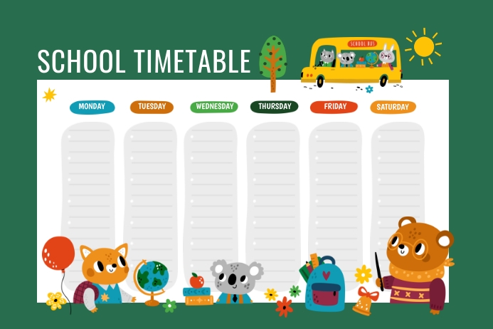 School Timetable Green Design Template | PosterMyWall