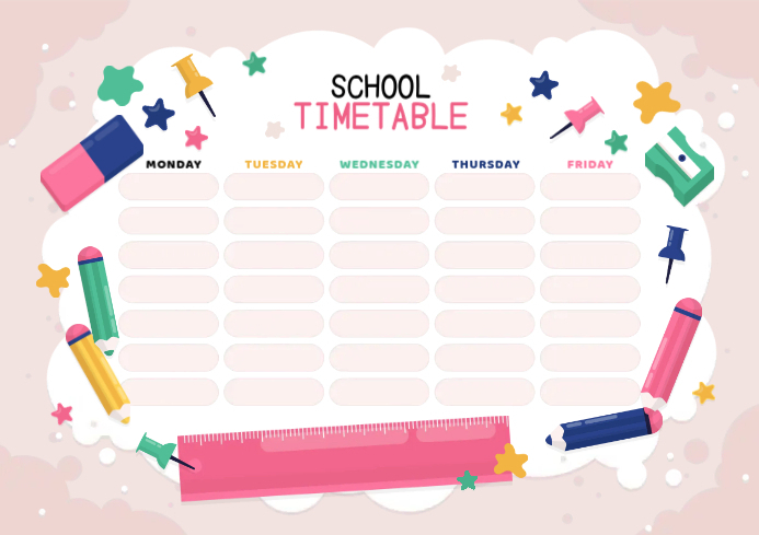 School Timetable Pink Design Template | PosterMyWall