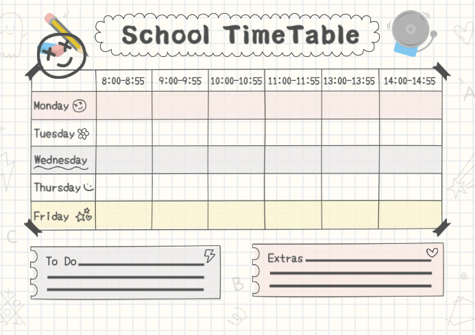 Timetable A4 White School Timetable A4 Template | PosterMyWall