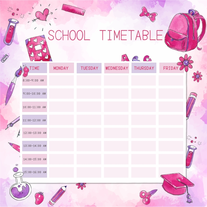 Timetable Stylised Aesthetic School Timetable Template
