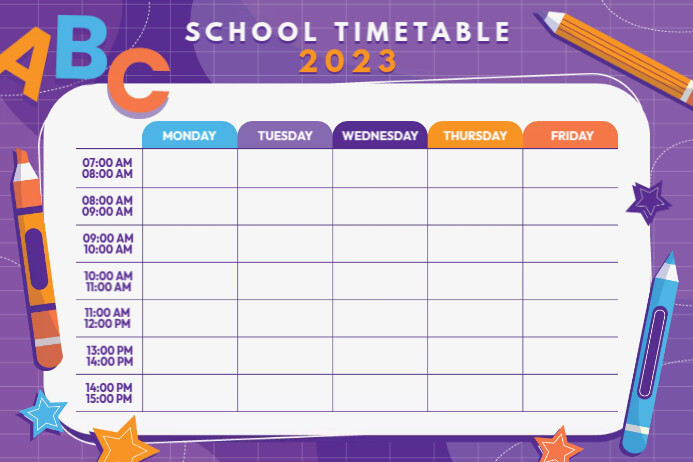 School Week Timetable Plakkaat template