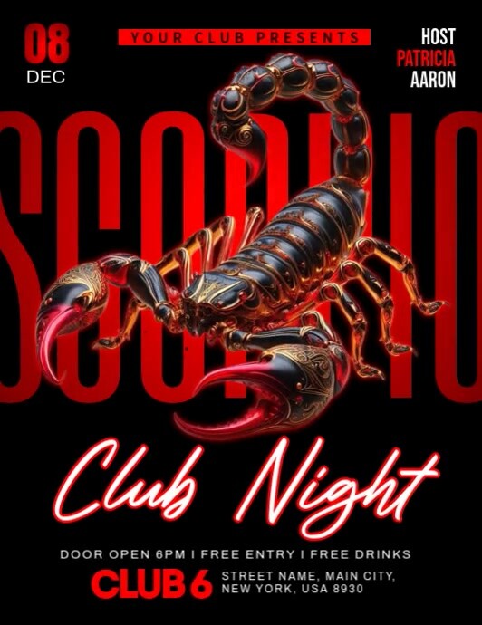 Plantilla de Scorpio Club Night | PosterMyWall