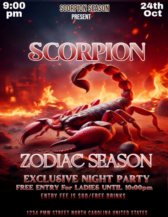 Scorpion zodiac season bash party flyer template