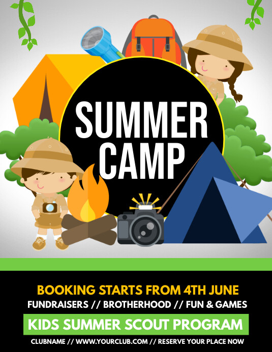 scouts, summer camp, camping Ulotka (US Letter) template