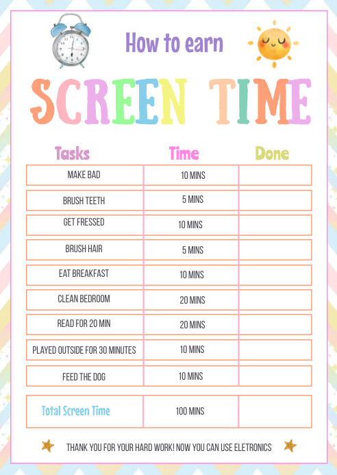 Screen Time Chart Template | PosterMyWall