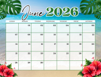 Sea Brach Floral June 2026 Calendar Flyer Pamflet (VSA Brief) template