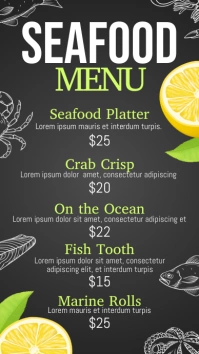 seafood, seafood menu , menu Digital Display (9:16) template