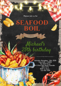 Seafood Boil Birthday party Invitation A6 template