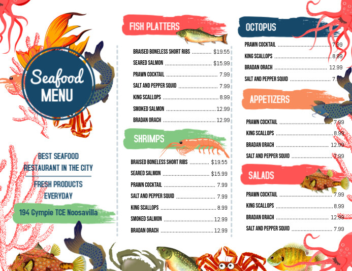 Menu Mer Modèle Conception de Menus de Fruits de Mer | PosterMyWall