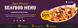紫色 Seafood Menu Promotion Facebook Cover Photo Template