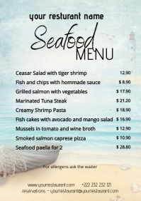 Ocean Background Seafood Menu Design Template | PosterMyWall