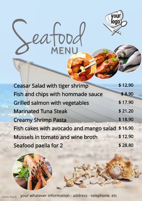 Ocean Background Seafood Menu Design Template | PosterMyWall