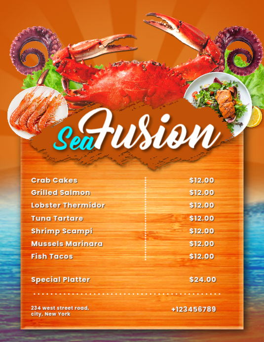 Orange Seafood Menu Flyers Template | PosterMyWall