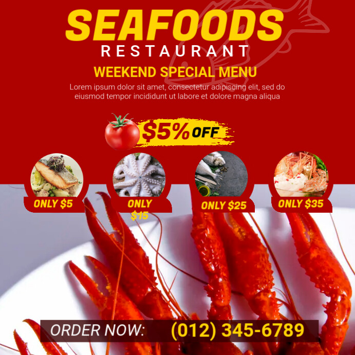 Seafood Menu Post ad Publicação no Instagram template