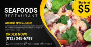 Black Seafood Restaurant Promotion Facebook Shared Image Template