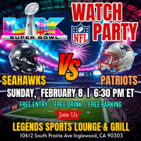 Seattle Seahawks Vs New England Patriots NFL Final Super Bowl 2026 Watch Party Template Instagram Post