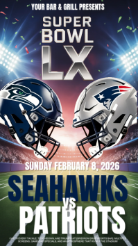 seattle seahawks. new england patriots. super bowl 2026 Instagram Story template