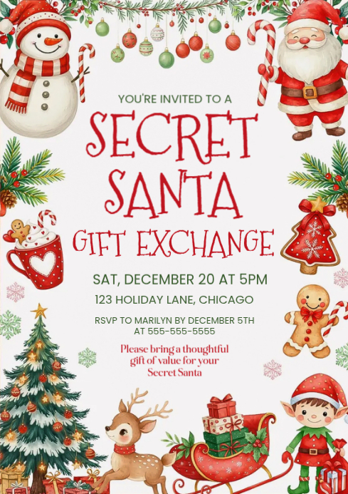 Secret Santa Gift Exchange A4 Template | PosterMyWall