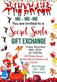 Secret Santa gift exchange Invitation Christmas party Invite A1 template